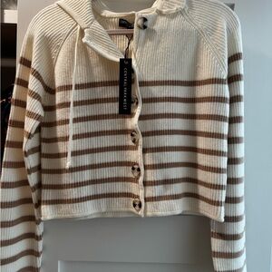 Central Park West Cream and Brown Striped Cardigan